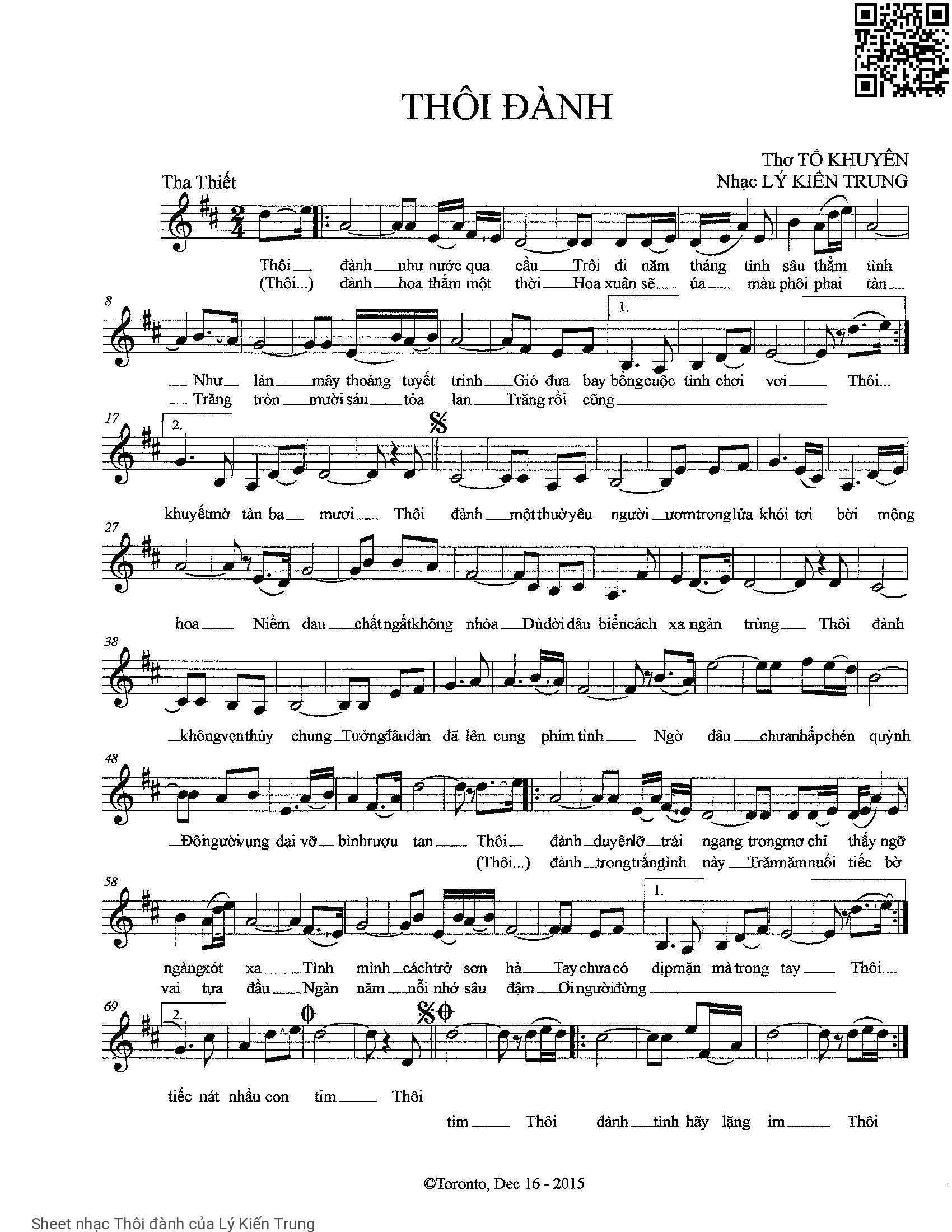 Sheet PDF of Thôi đành - Lý Kiến Trung