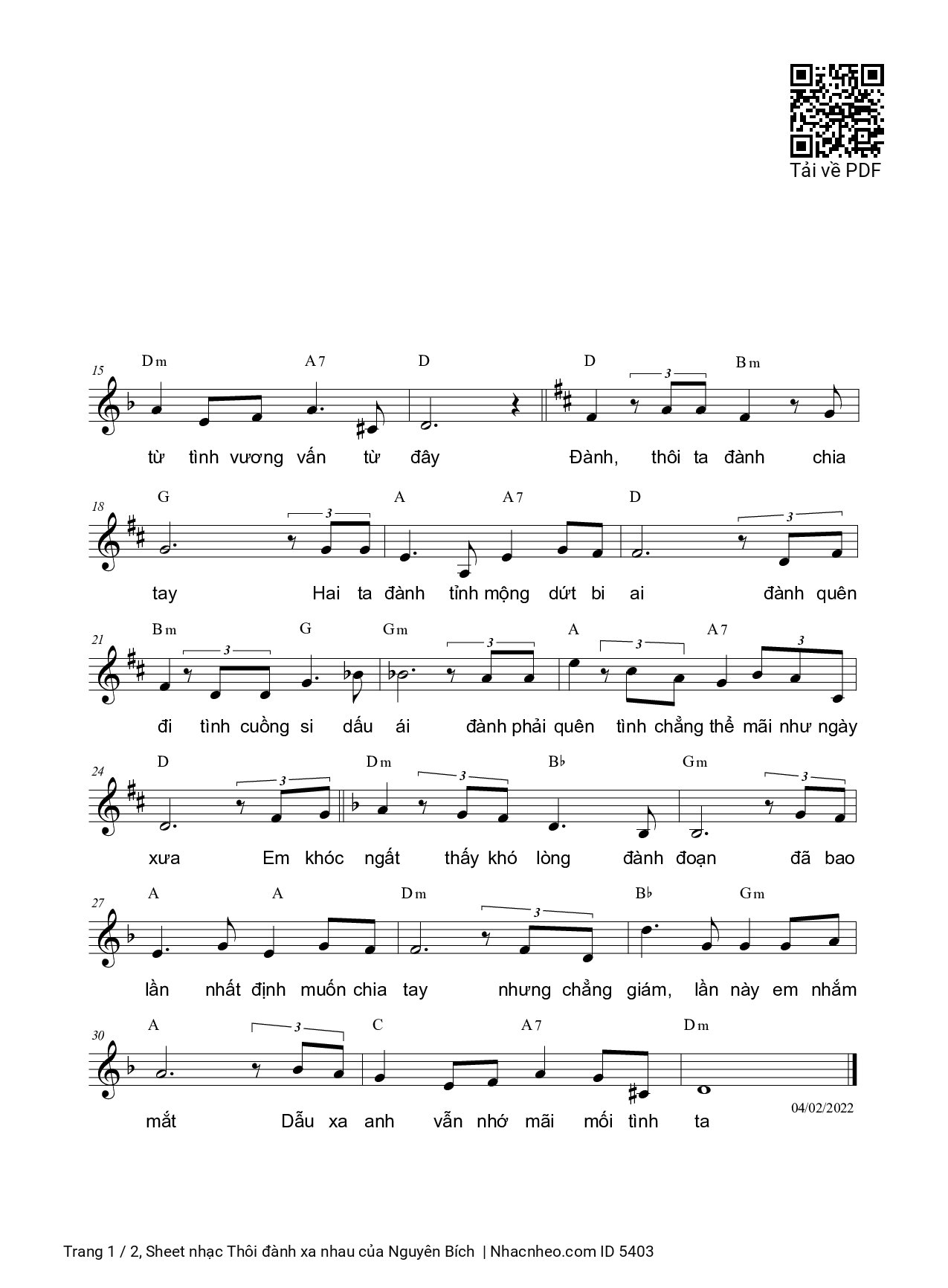 Page 2 of Sheet music PDF Thôi đành xa nhau - Nguyên Bích