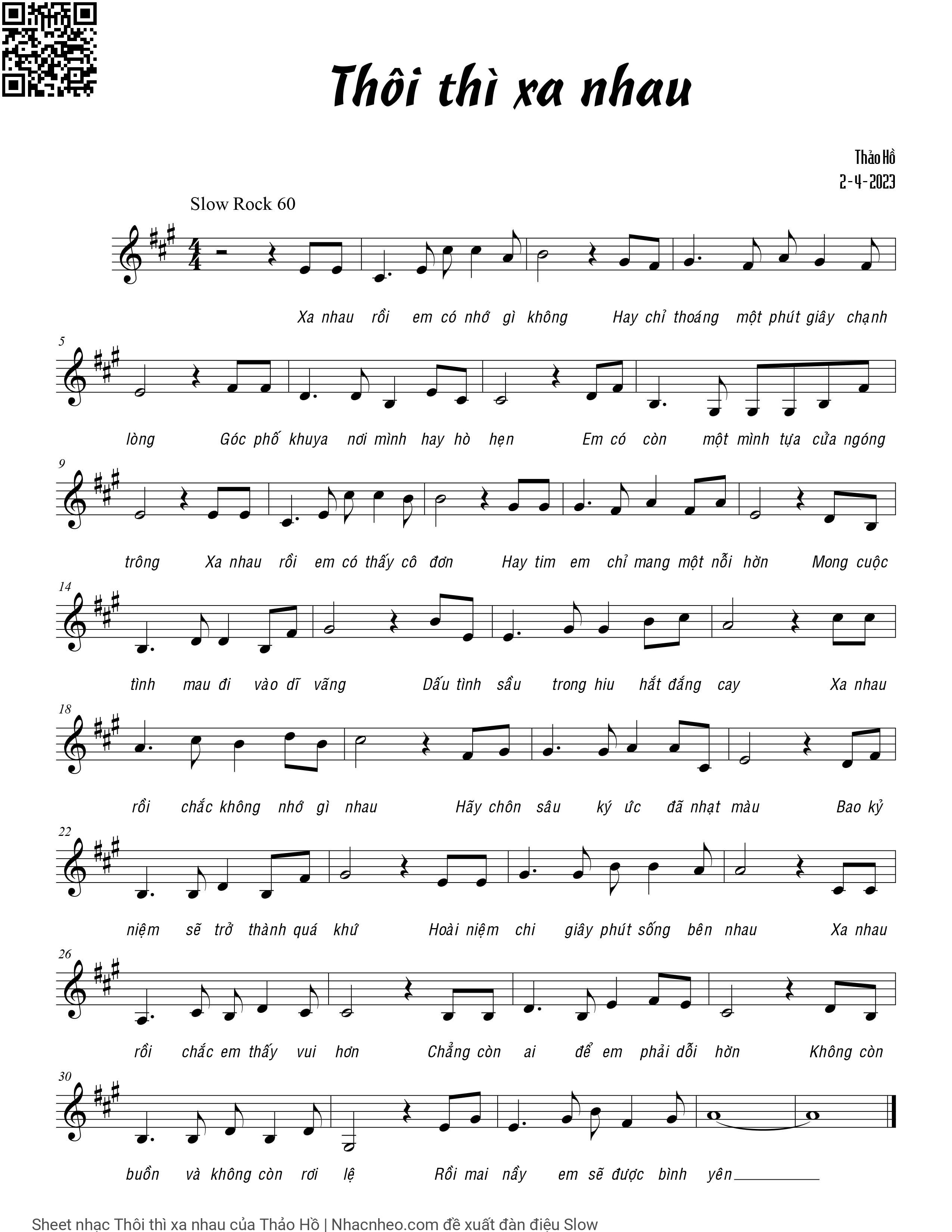 Page 1 of Sheet music PDF Thôi thì xa nhau - Thảo Hồ