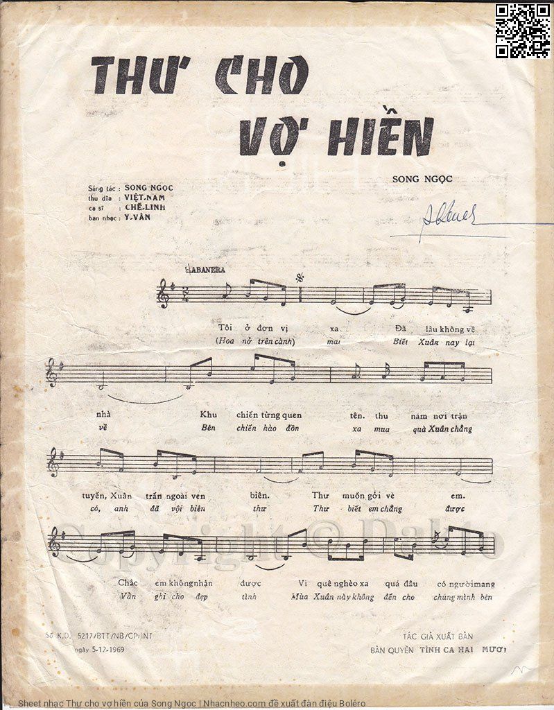 Page 2 of Sheet music PDF Thư cho vợ hiền - Song Ngọc