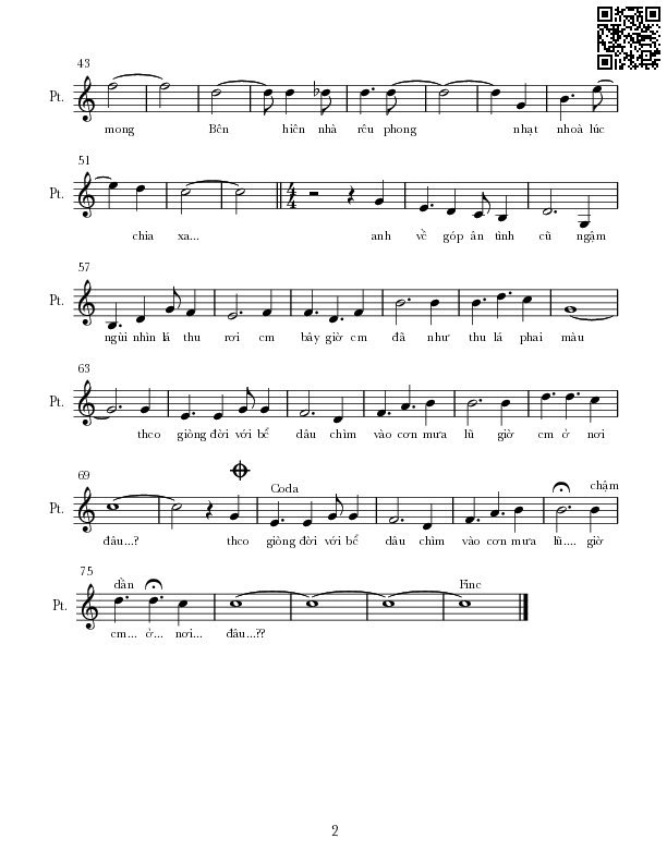 Page 2 of Sheet music PDF Thu phai - Nguyễn Hoàng Đô