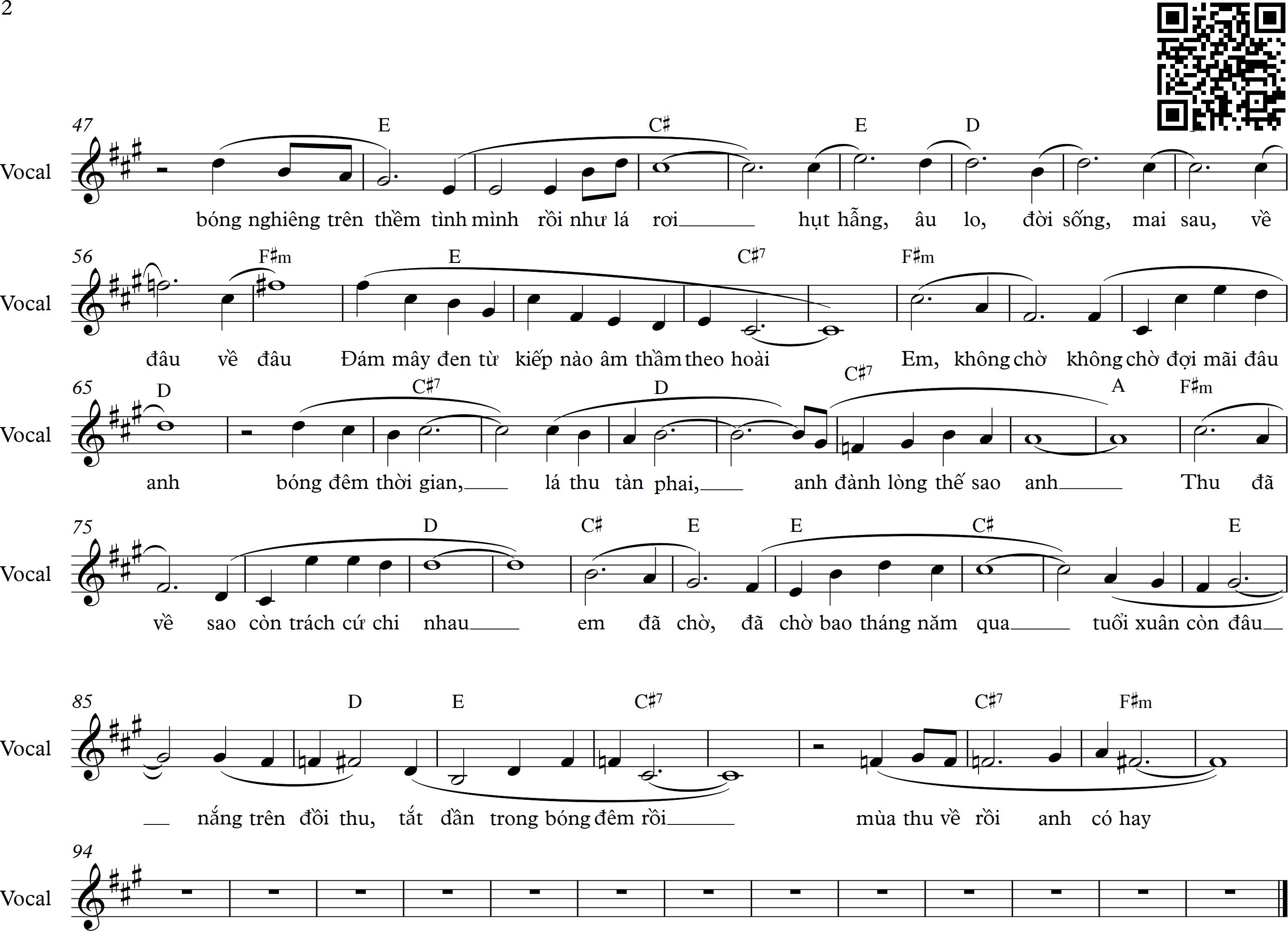 Page 2 of Sheet music PDF Thu rạn nứt - Long Hoàng Lê
