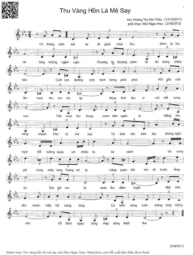 Sheet PDF of Thu vàng hồn lá mê say