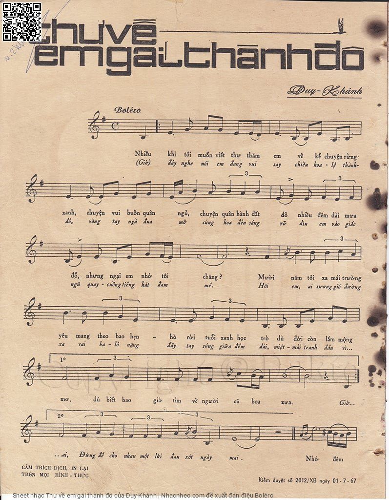 Page 2 of Sheet music PDF Thư về em gái thành đô - Duy Khánh