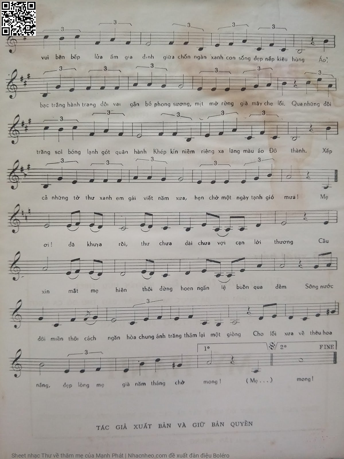 Page 3 of Sheet music PDF Thư về thăm mẹ - Mạnh Phát