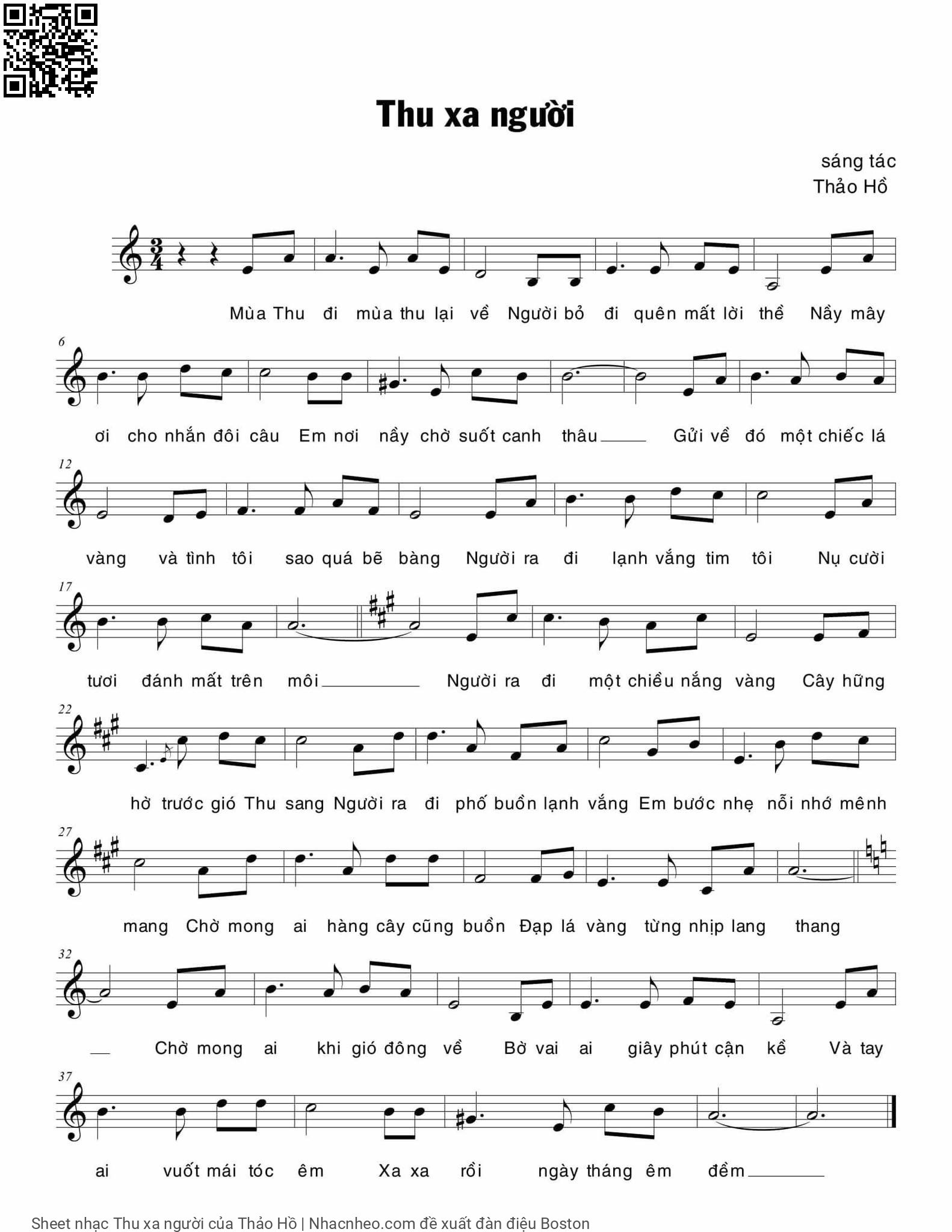 Page 1 of Sheet music PDF Thu xa người - Thảo Hồ
