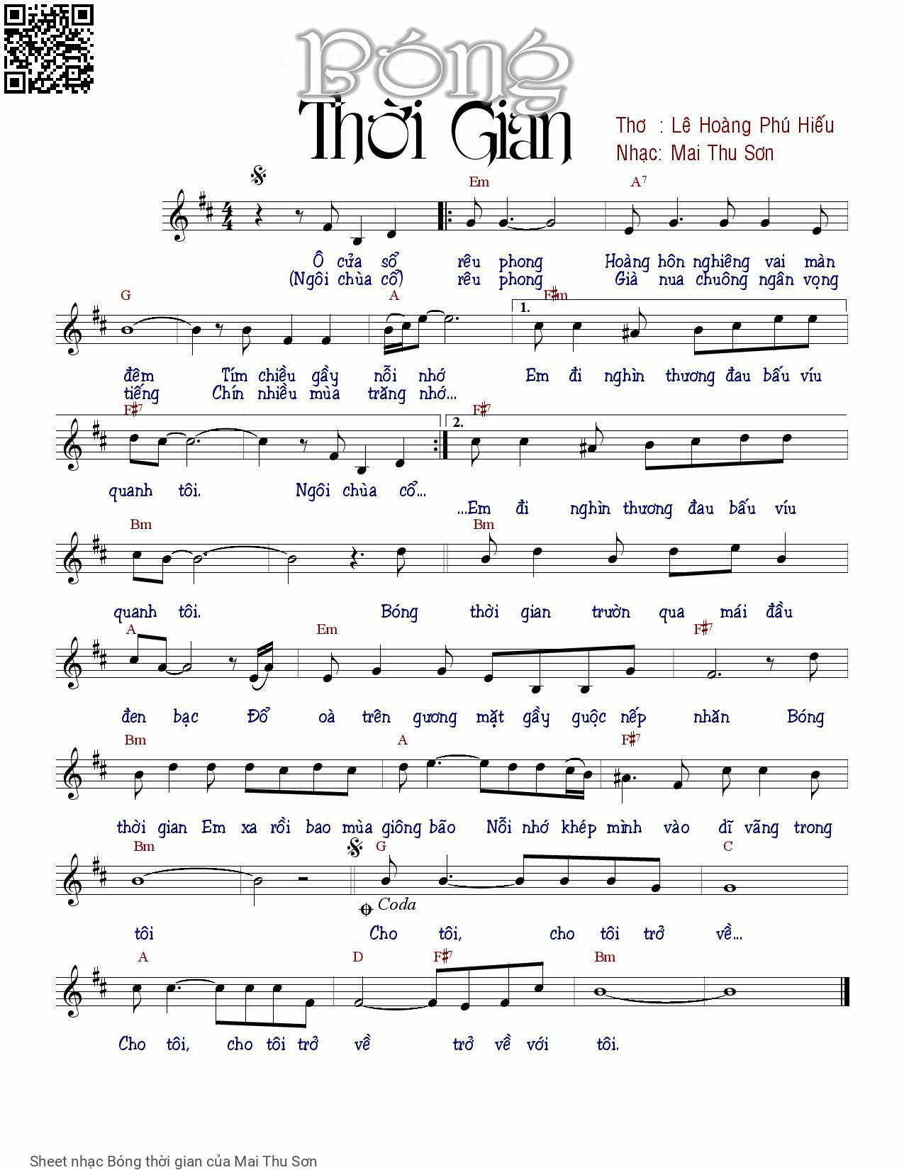 Sheet PDF of Bóng thời gian