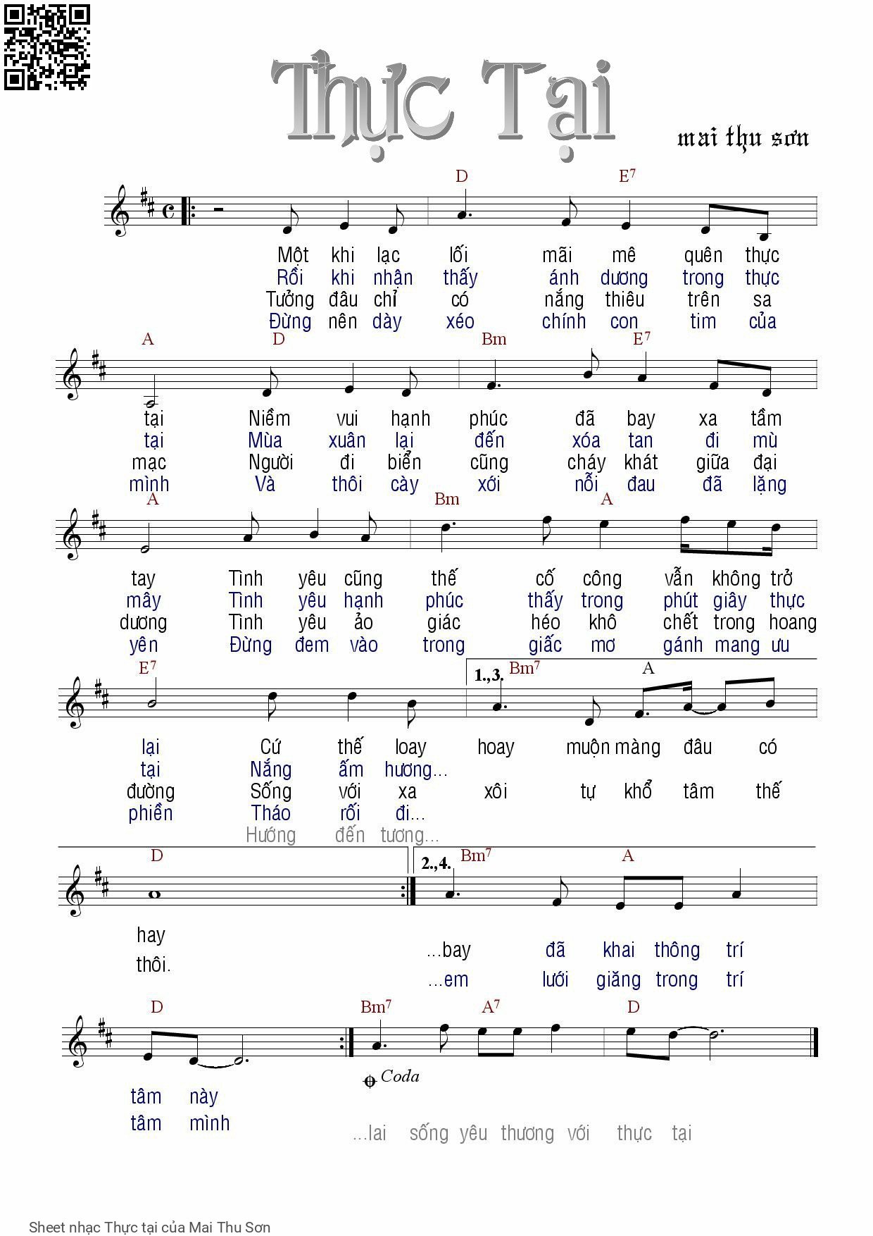 Page 1 of Sheet music PDF Thực tại - Mai Thu Sơn