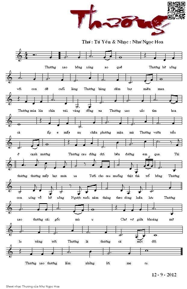 Page 1 of Sheet music PDF Thương - Như Ngọc Hoa