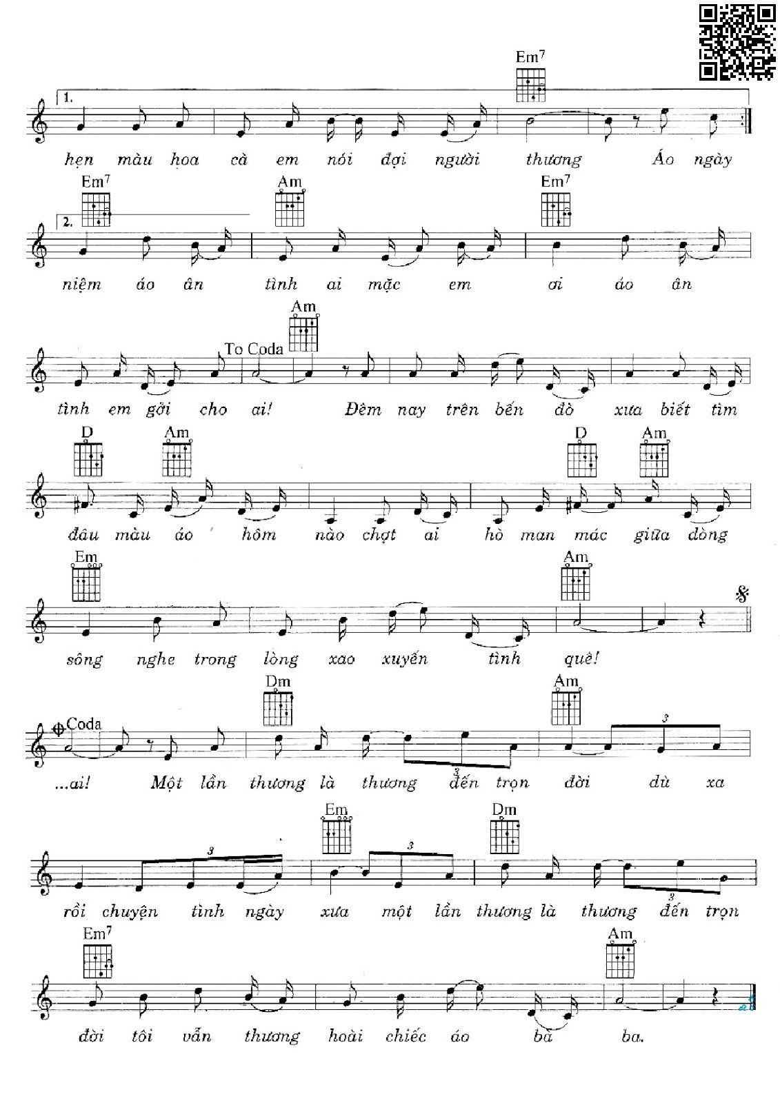 Page 2 of Sheet music PDF Thương áo bà ba - Đình Văn