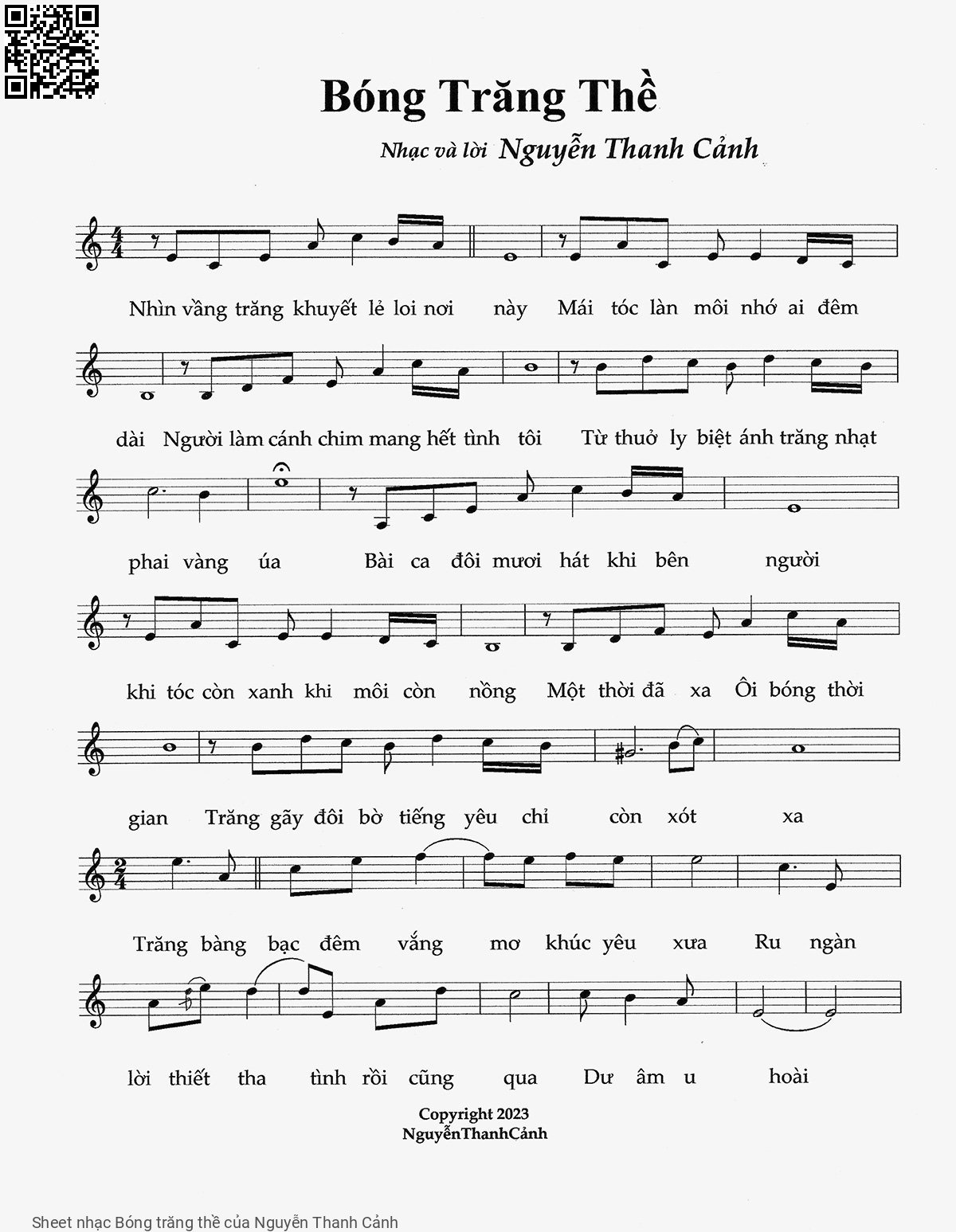 Page 1 of Sheet music PDF Bóng trăng thề - Nguyễn Thanh Cảnh