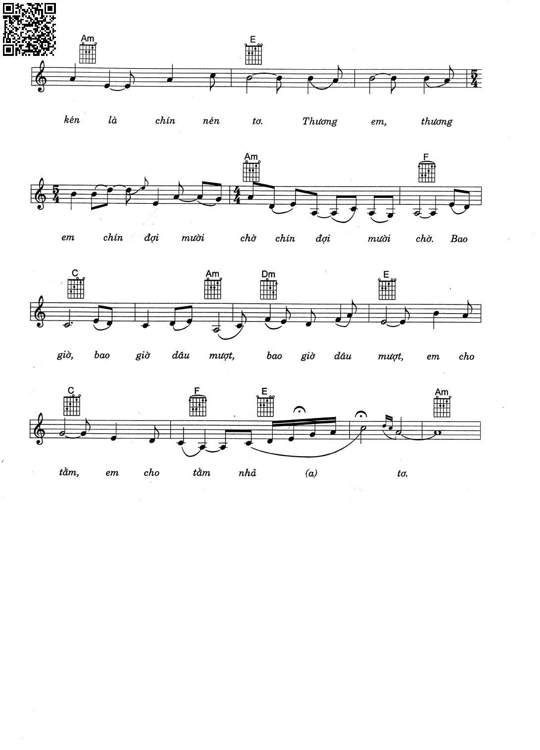 Page 2 of Sheet music PDF Thương em chín đợi mười chờ - Minh Đức