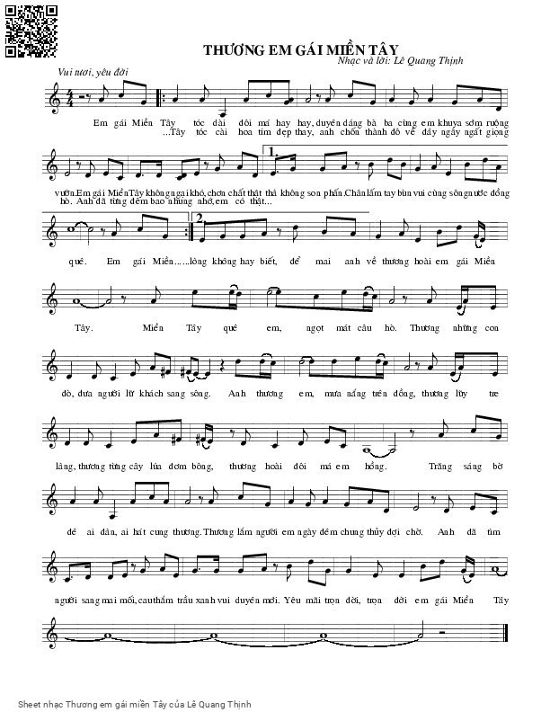 Sheet PDF of Thương em gái miền Tây