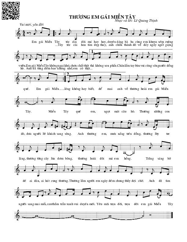 Page 2 of Sheet music PDF Thương em gái miền Tây - Lê Quang Thịnh