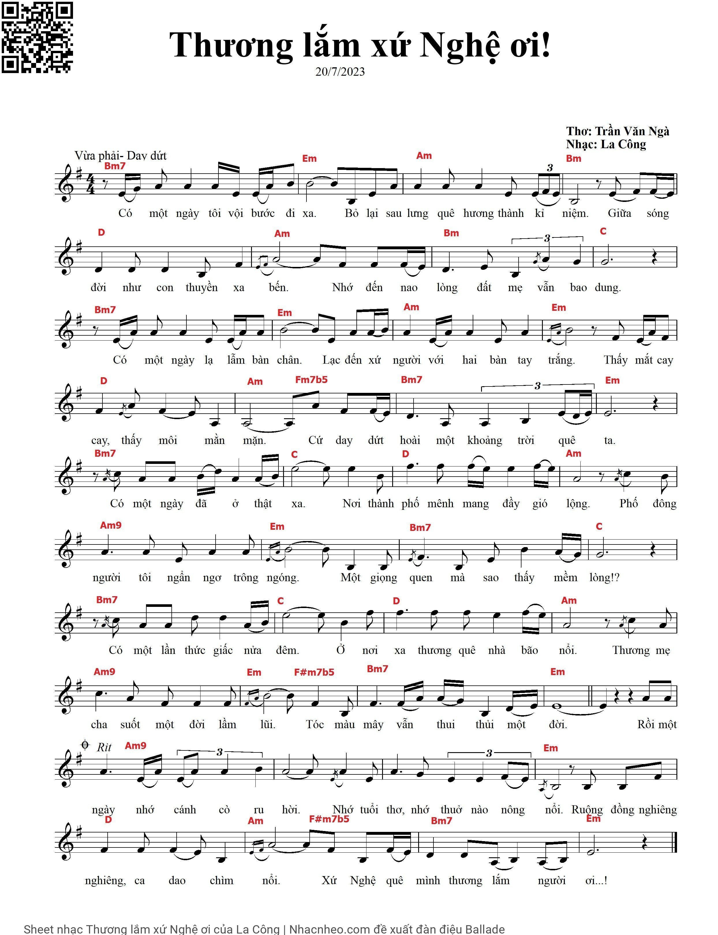 Sheet PDF of Thương lắm xứ Nghệ ơi