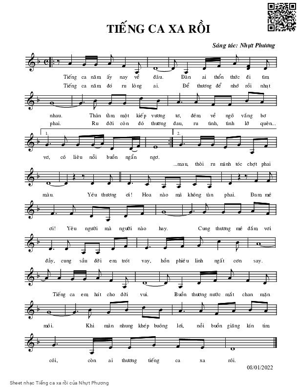 Page 1 of Sheet music PDF Tiếng ca xa rồi - Nhựt Phương