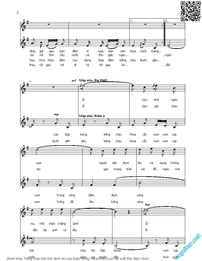 Page 2 of Sheet music PDF Tiếng chày trên Sóc Bom Bo - Xuân Hồng