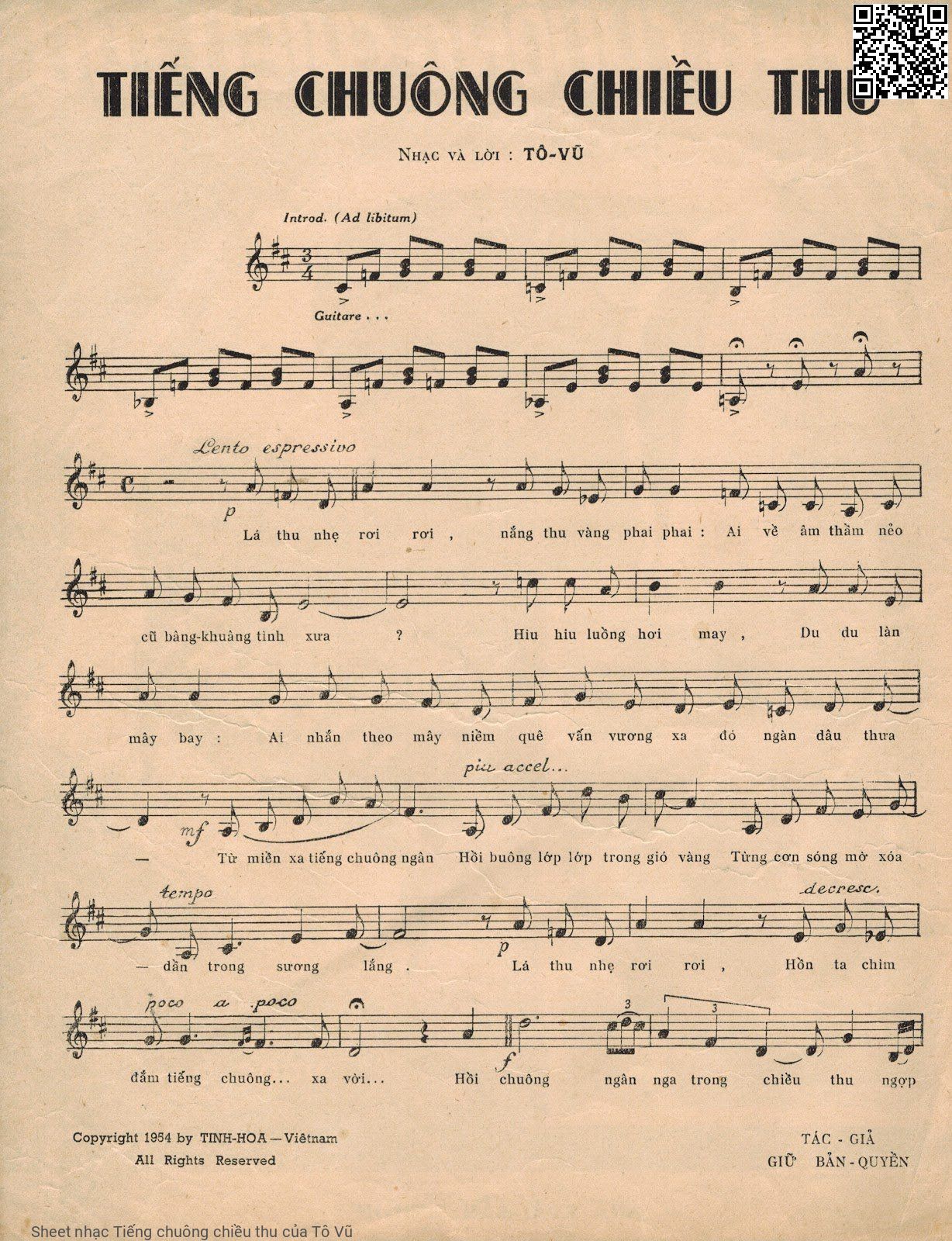 Page 2 of Sheet music PDF Tiếng chuông chiều thu - Tô Vũ