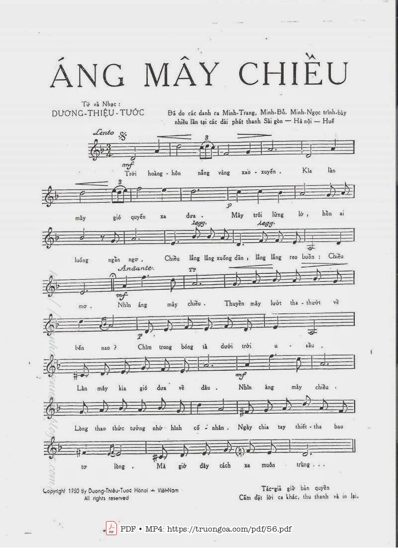Page 2 of Sheet music PDF Áng mây chiều - Dương Thiệu Tước