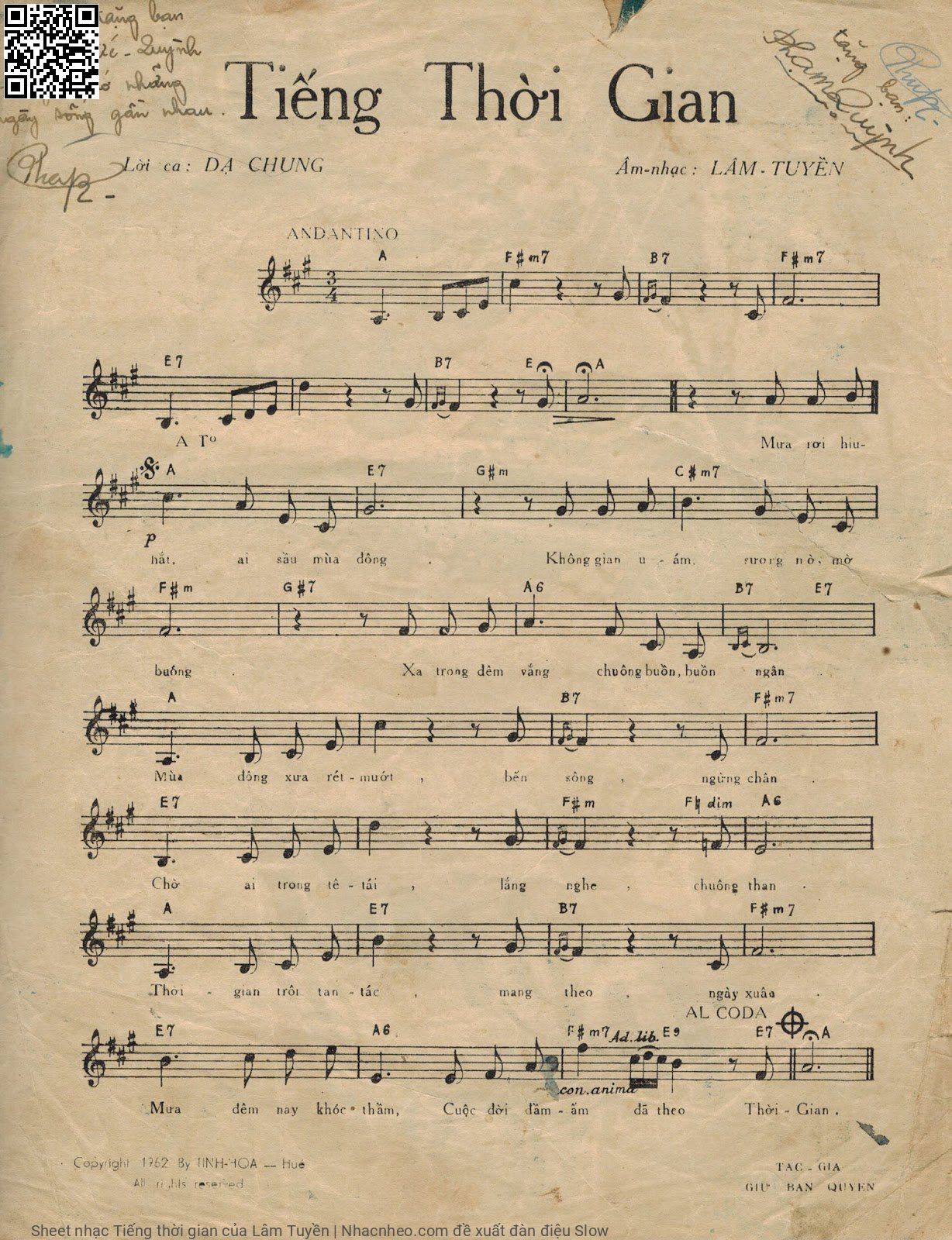 Page 2 of Sheet music PDF Tiếng thời gian - Lâm Tuyền