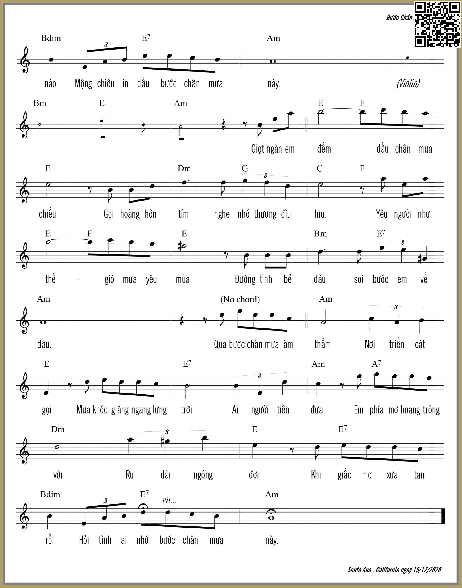 Page 2 of Sheet music PDF Bước chân mưa - Trần Duy Đức