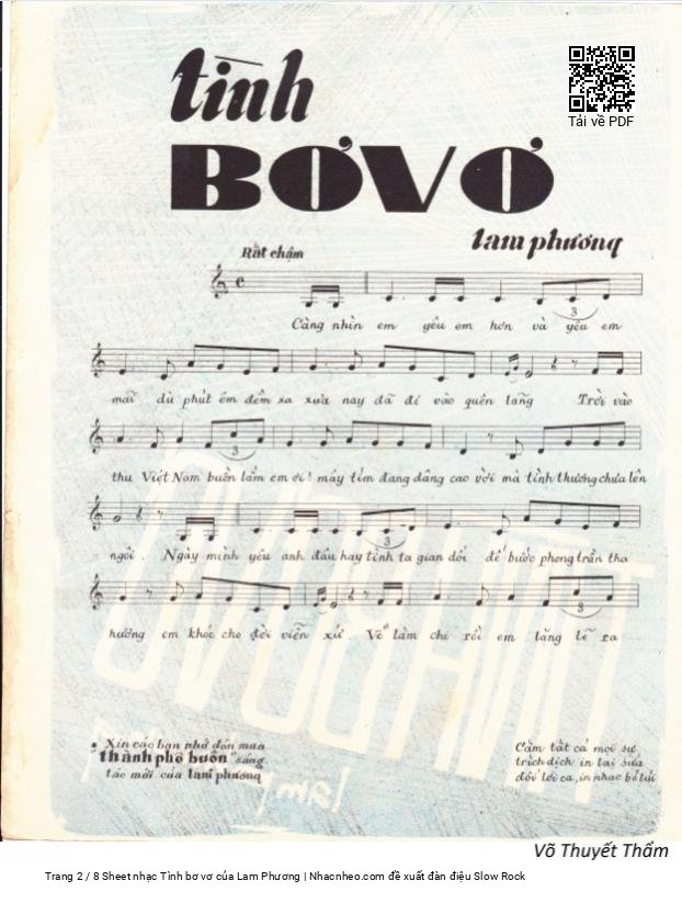 Page 2 of Sheet music PDF Tình bơ vơ - Lam Phương