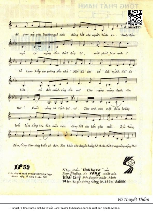 Page 3 of Sheet music PDF Tình bơ vơ - Lam Phương