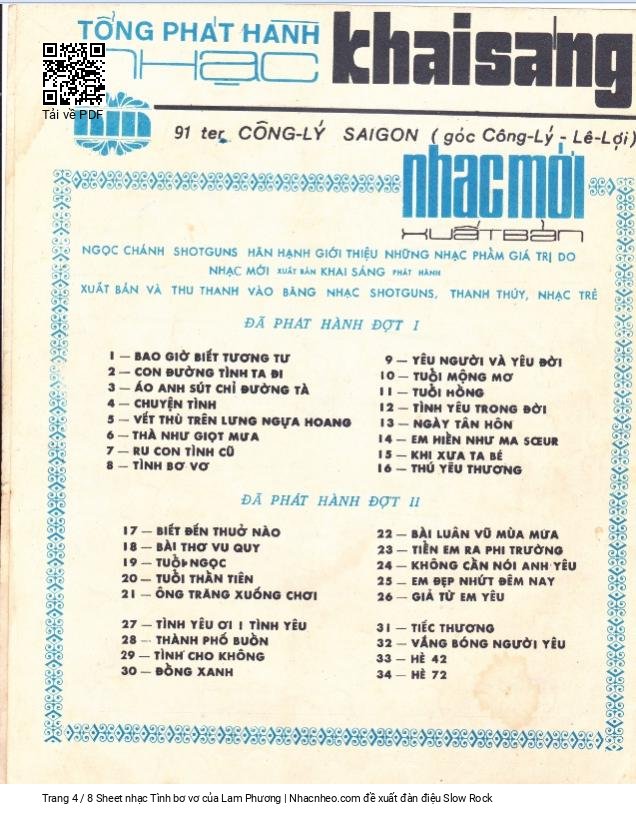 Page 4 of Sheet music PDF Tình bơ vơ - Lam Phương