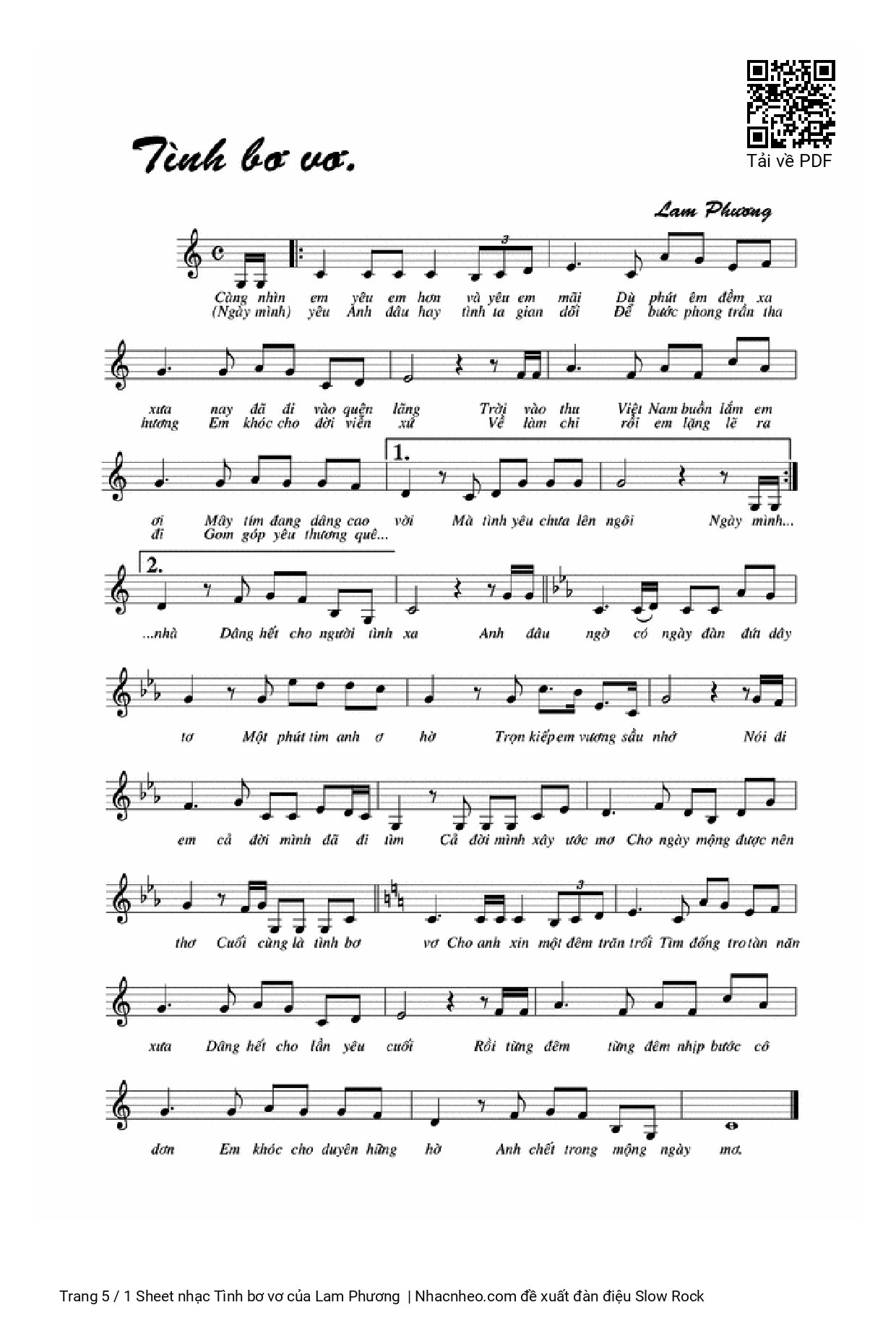 Page 5 of Sheet music PDF Tình bơ vơ - Lam Phương