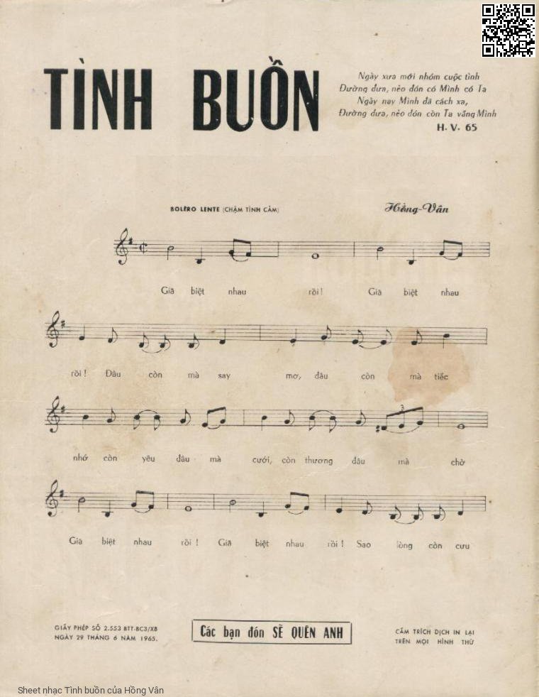 Page 2 of Sheet music PDF Tình buồn - Hồng Vân