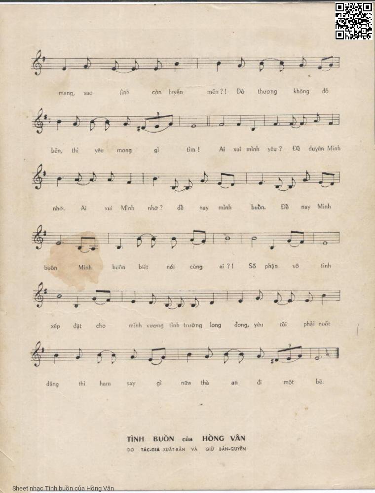 Page 3 of Sheet music PDF Tình buồn - Hồng Vân