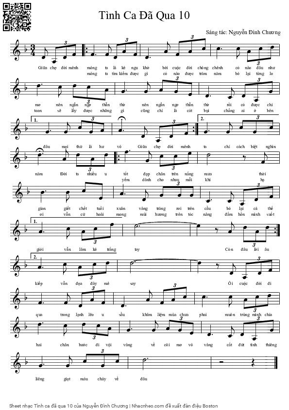 Sheet PDF of Tình ca đã qua 10