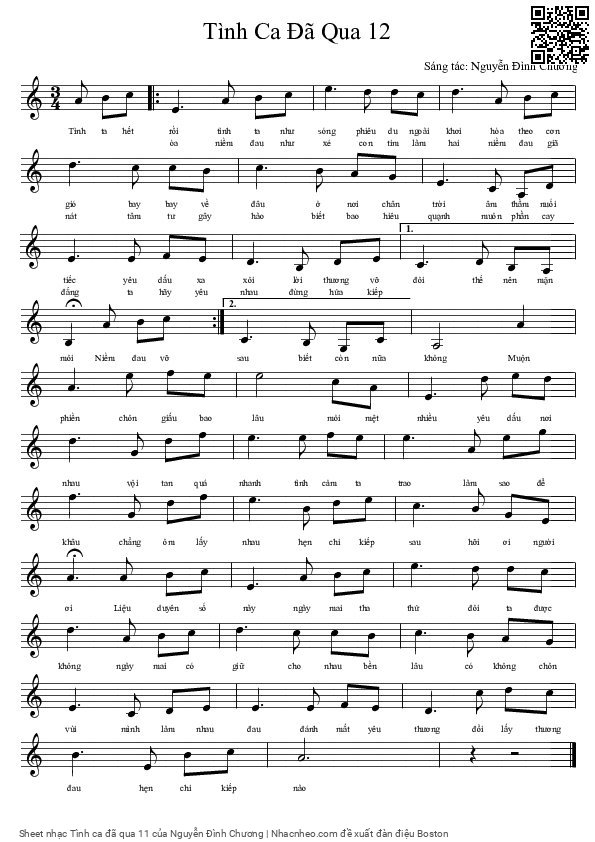 Sheet PDF of Tình ca đã qua 11