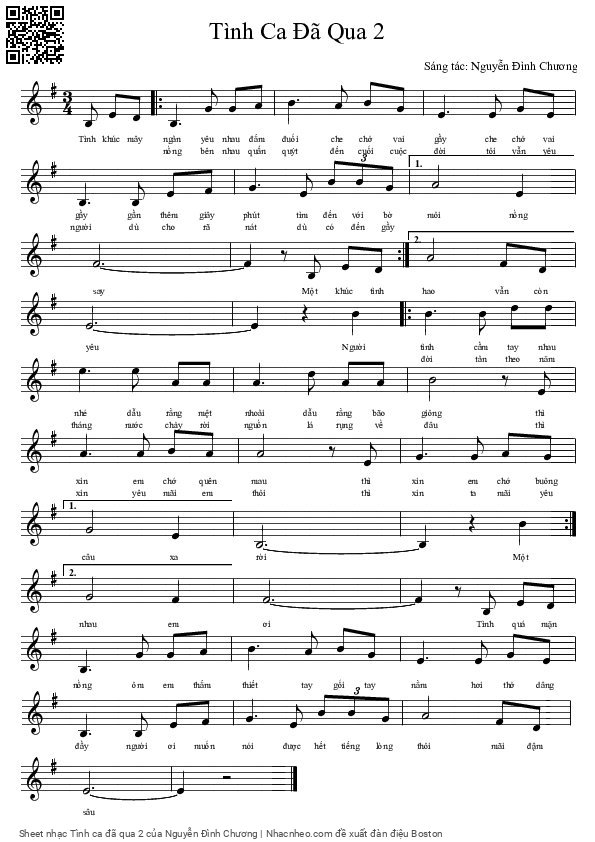 Page 1 of Sheet music PDF Tình ca đã qua 2 - Nguyễn Đình Chương