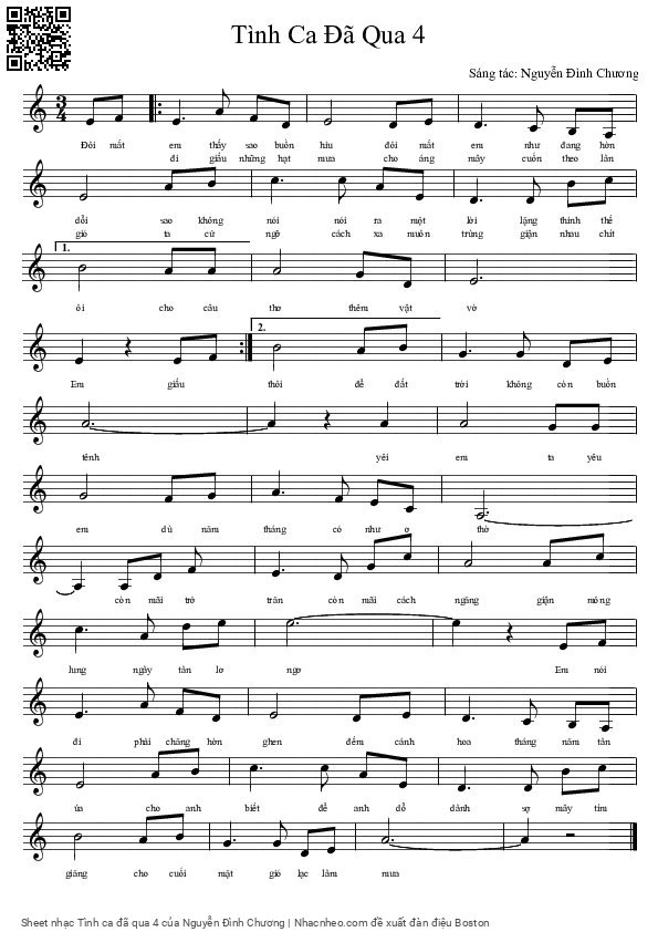 Page 1 of Sheet music PDF Tình ca đã qua 4 - Nguyễn Đình Chương
