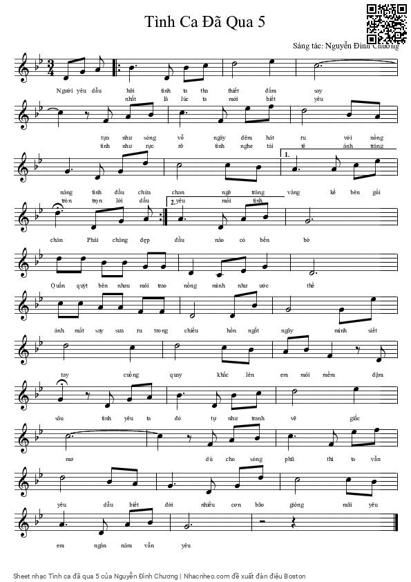 Page 1 of Sheet music PDF Tình ca đã qua 5 - Nguyễn Đình Chương