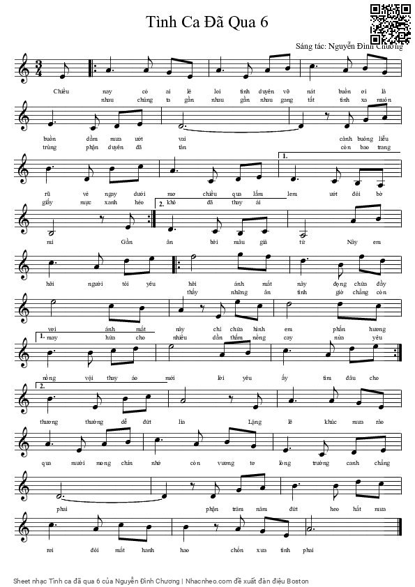 Page 1 of Sheet music PDF Tình ca đã qua 6 - Nguyễn Đình Chương