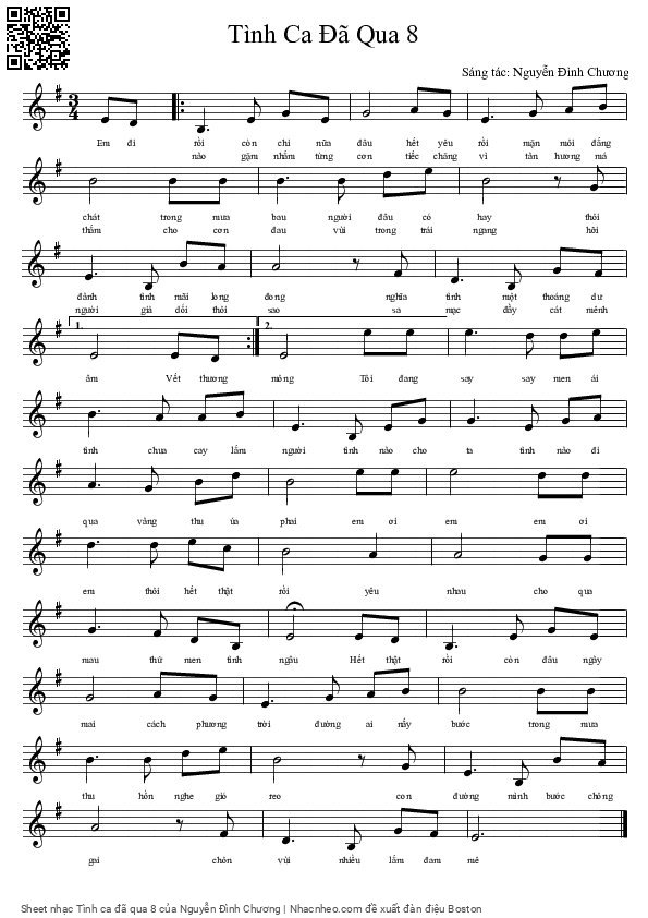 Page 1 of Sheet music PDF Tình ca đã qua 8 - Nguyễn Đình Chương