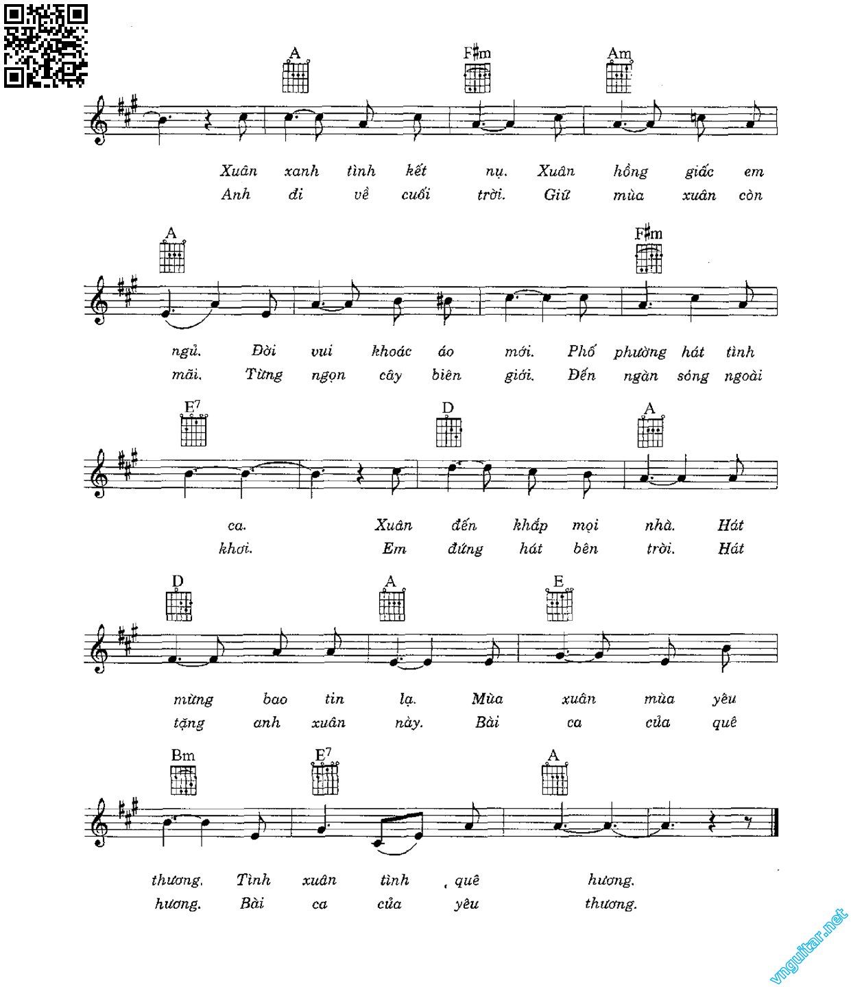 Page 2 of Sheet music PDF Tình ca mùa xuân - Tôn Thất Lập