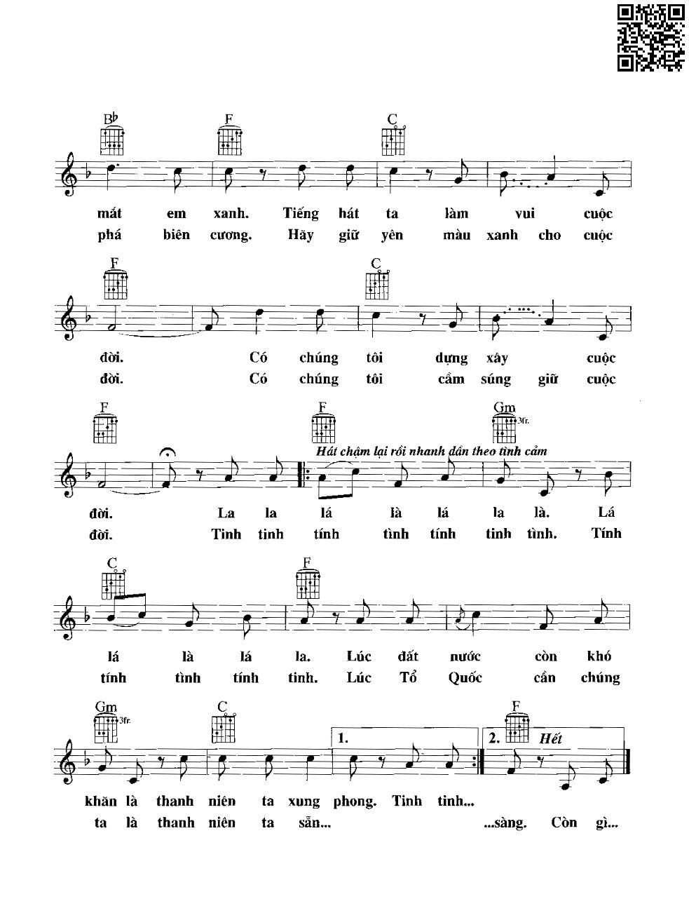 Page 2 of Sheet music PDF Tình ca tuổi trẻ - Tôn Thất Lập