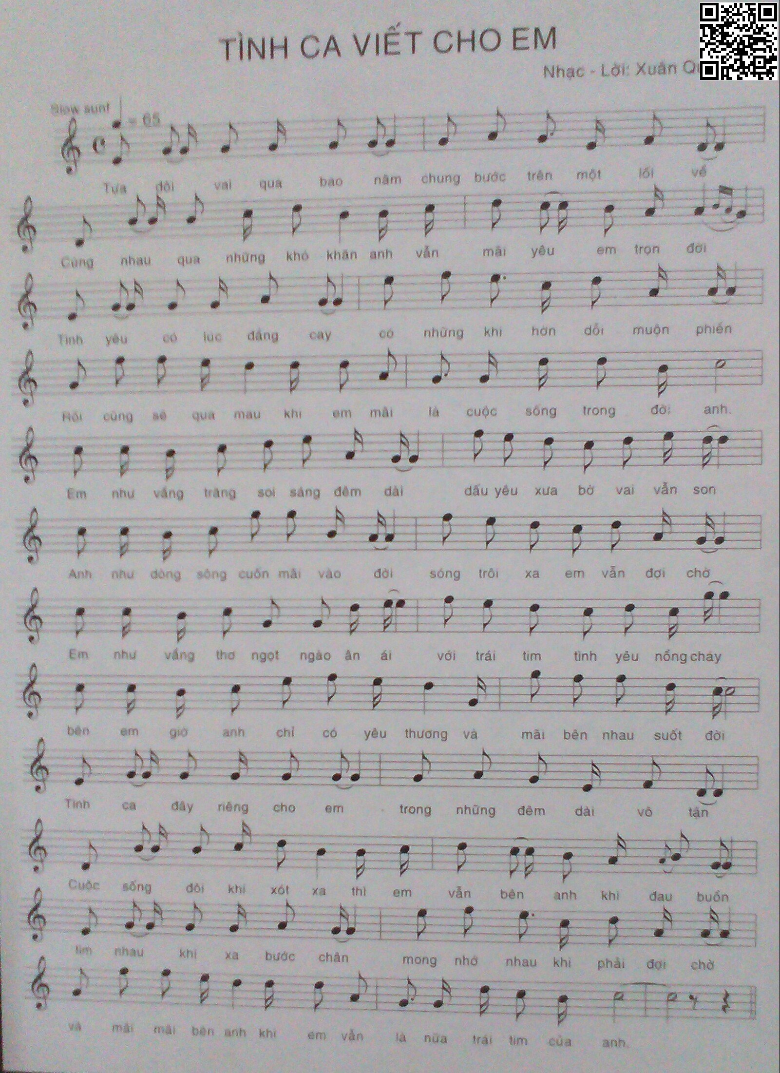 Page 2 of Sheet music PDF Tình ca viết riêng em - Xuân Quang