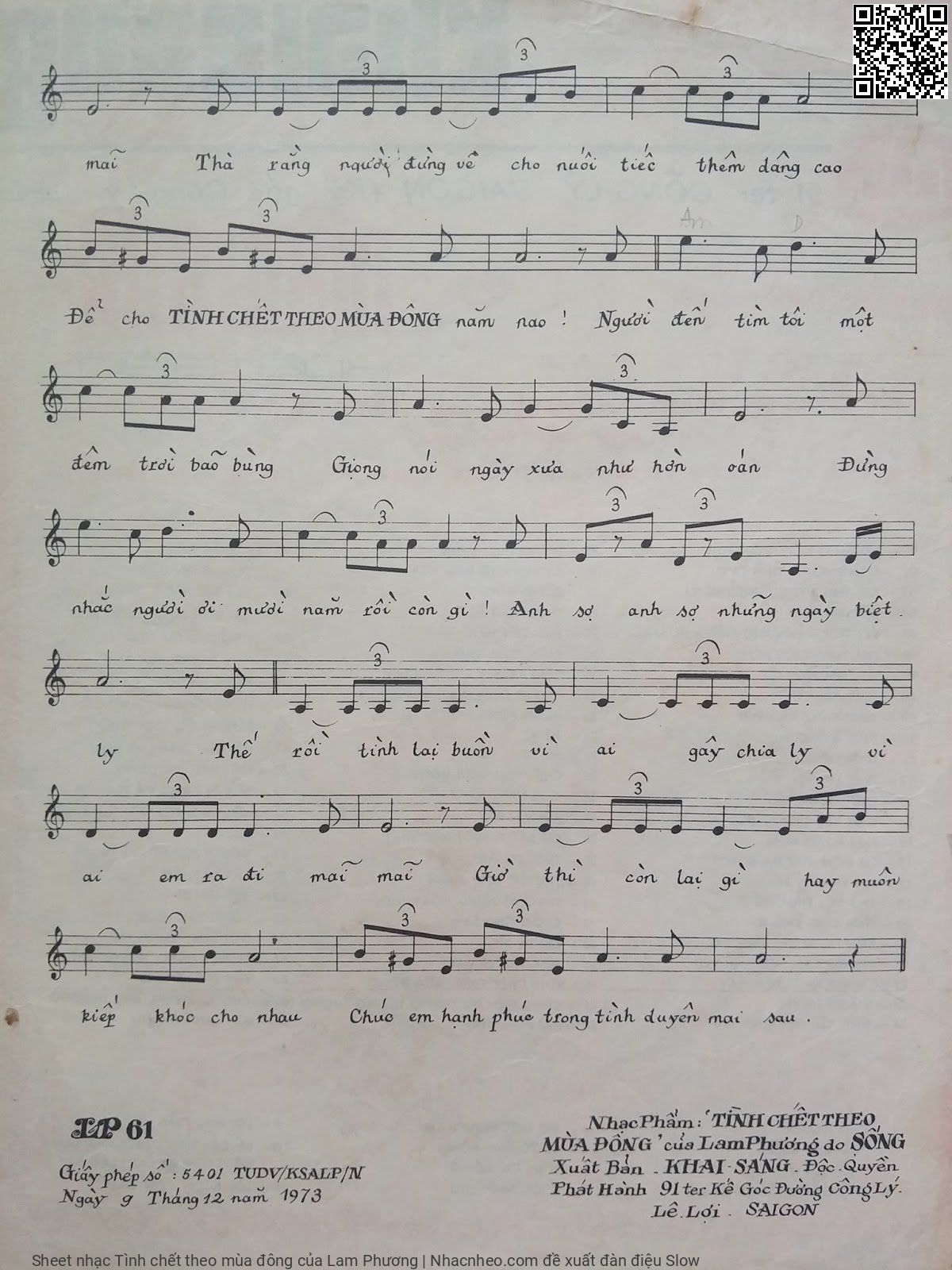 Page 3 of Sheet music PDF Tình chết theo mùa đông - Lam Phương