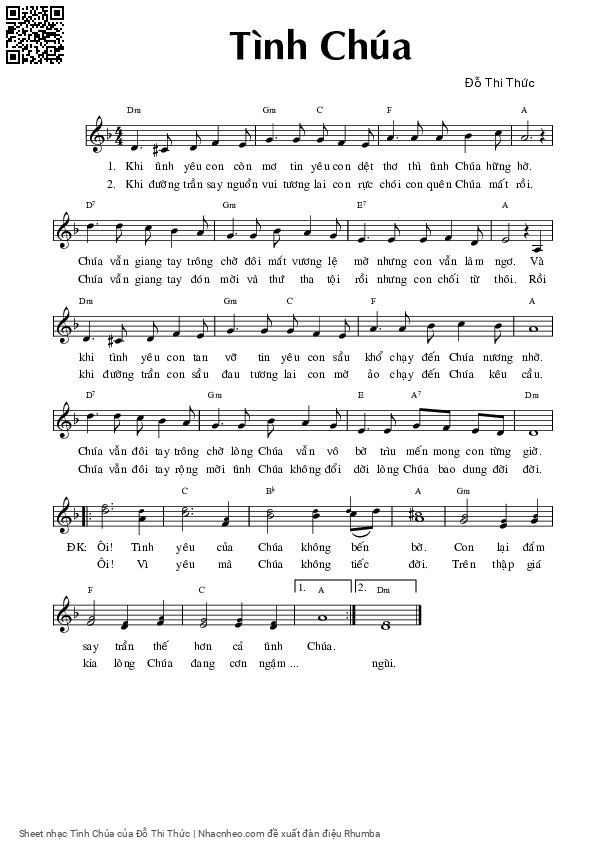 Sheet PDF of Tình Chúa - Đỗ Thi Thức