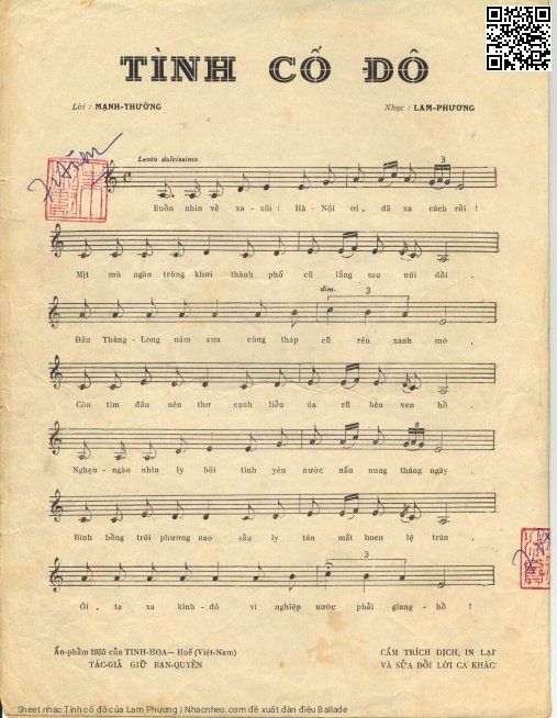 Page 1 of Sheet music PDF Tình cố đô - Lam Phương