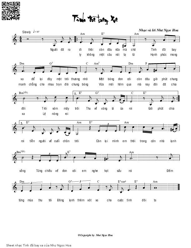 Page 1 of Sheet music PDF Tình đã bay xa - Như Ngọc Hoa