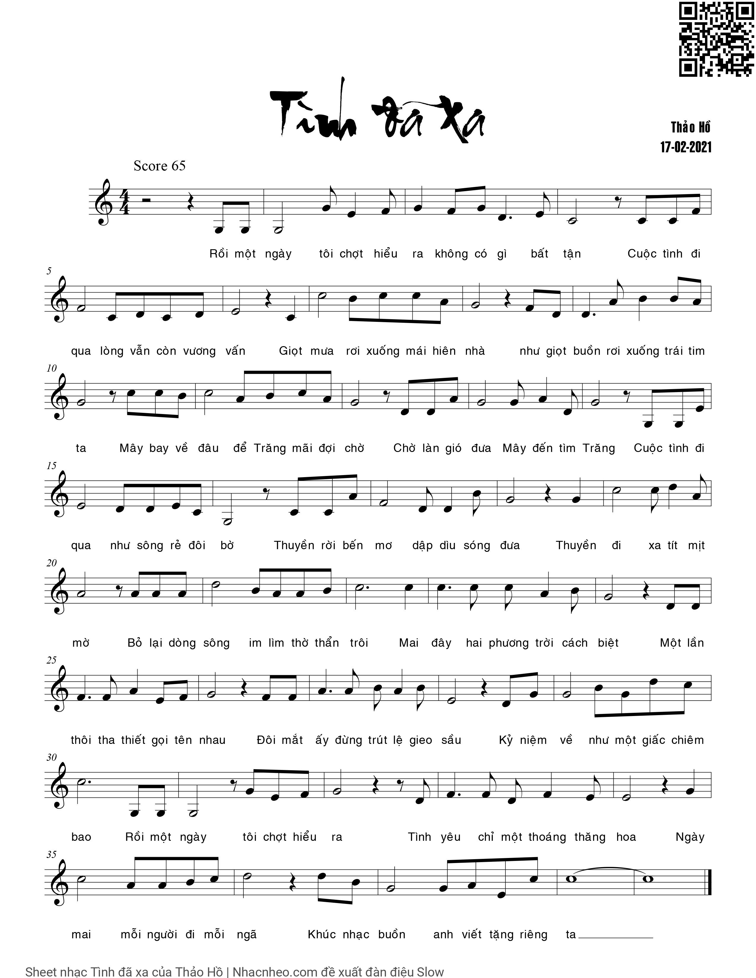 Page 1 of Sheet music PDF Tình đã xa - Thảo Hồ