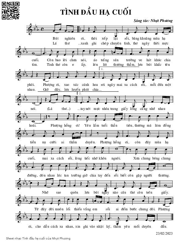 Sheet PDF of Tình đầu hạ cuối