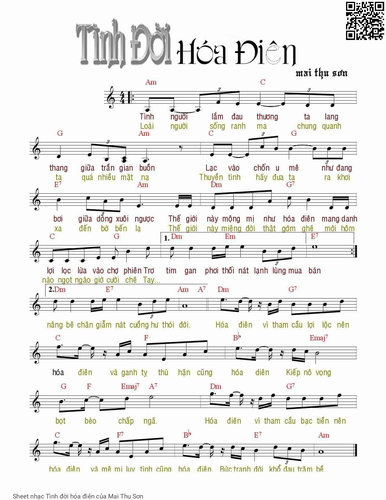 Page 1 of Sheet music PDF Tình đời hóa điên - Mai Thu Sơn