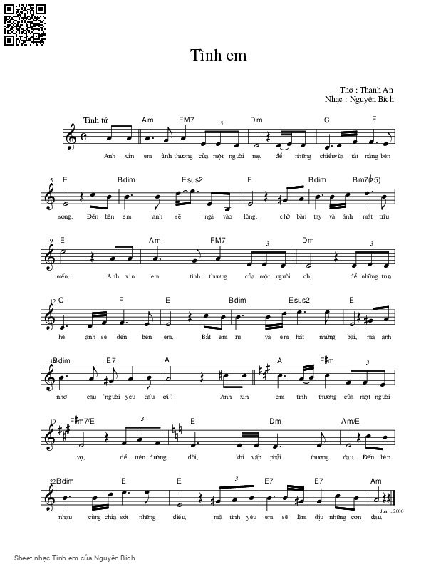 Page 1 of Sheet music PDF Tình em - Nguyên Bích