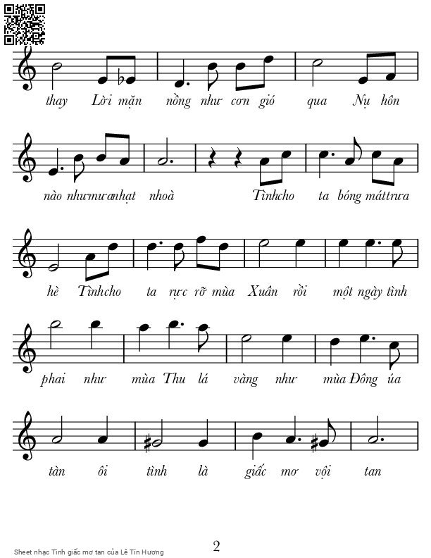 Page 2 of Sheet music PDF Tình giấc mơ tan - Lê Tín Hương